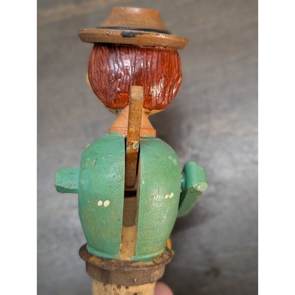 Vintage Hand-Carved Mechanical Cork Bottle Stopper Man Drinking Wine - Picture 8 of 15